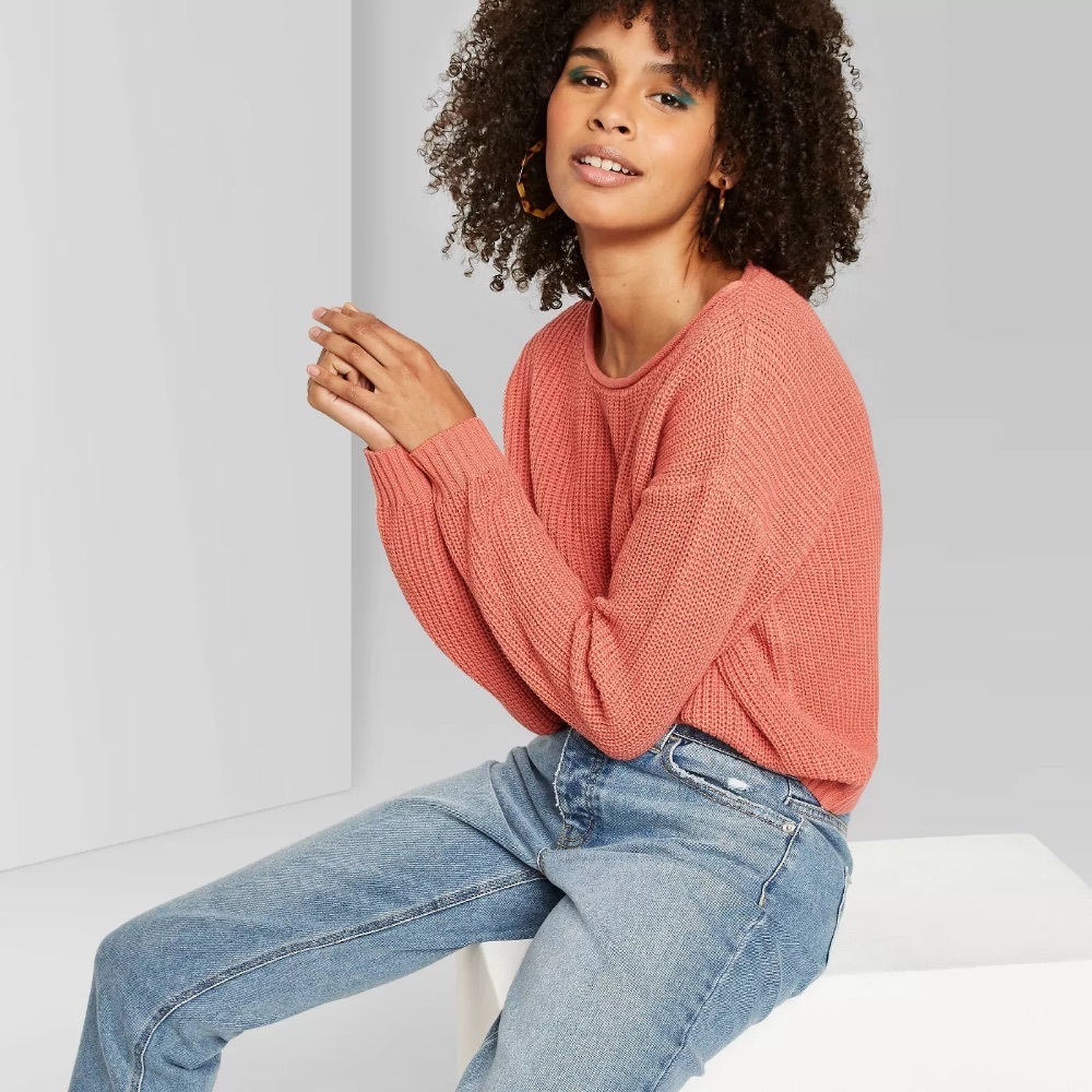 Wild fable cropped crew neck faded rose sweater